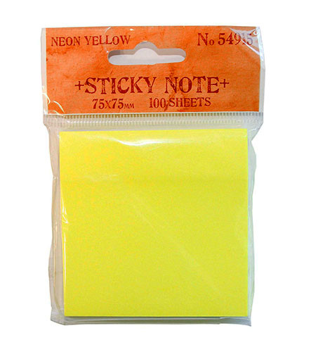 Sticky Notes 75 X 75mm Neon Yellow