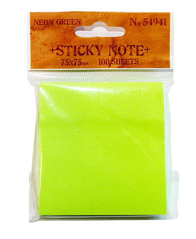 Sticky Notes 75 X 75mm Neon Green