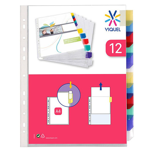'Viquel' A4 Plastic Punched Pockets with Tabs
