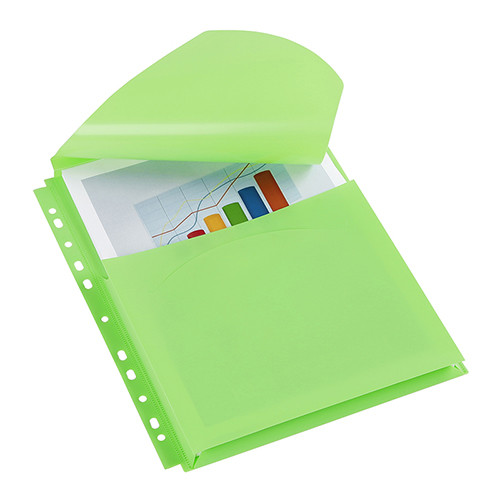 A4 Plastic Punched Pockets for Catalogues Green