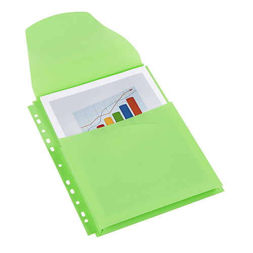 A4 Plastic Punched Pockets for Catalogues Green