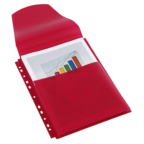 A4 Plastic Punched Pockets for Catalogues Red