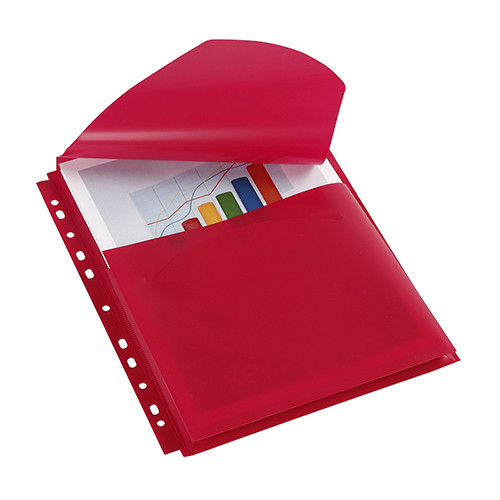A4 Plastic Punched Pockets for Catalogues Red