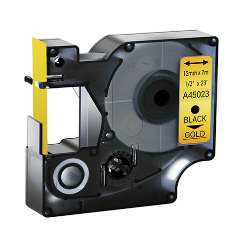 Dymo Tape 12mm x 7m Black on Gold