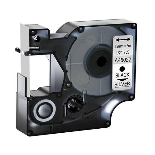 Dymo Tape 12mm x 7m Black on Silver