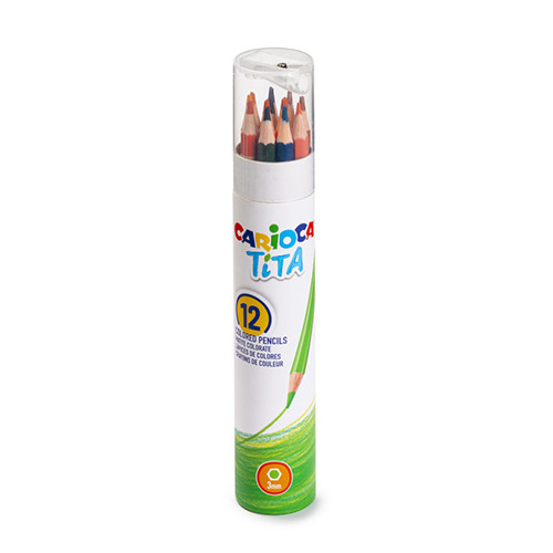 Long & Thick Pencil Colours Tube of 12 + Sharpener