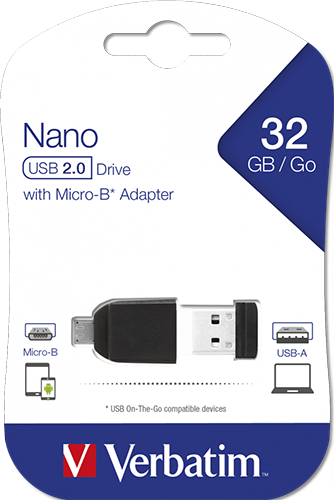 32GB Nano USB Drive with Micro USB Adapter