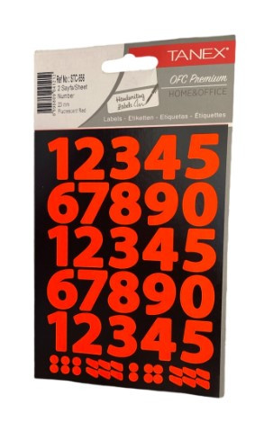 Self Adhesive Stickers Numbers Neon Red