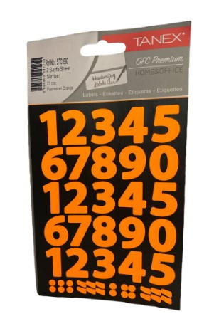 Self Adhesive Stickers Numbers Neon Orange