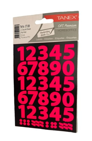 Self Adhesive Stickers Numbers Neon Pink