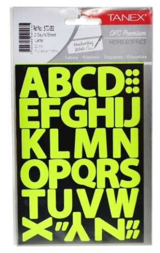 Self Adhesive Stickers A to Z Neon Yellow