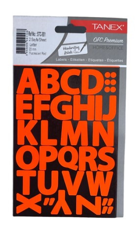 Self Adhesive Stickers A to Z Neon Red