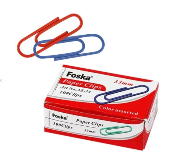 Paper Clips 33mm Plastic Coated by 100