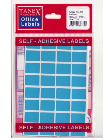 Self adhesive Blue labels 16 x 22mm