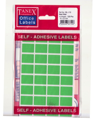 Self adhesive Green labels 16 x 22mm
