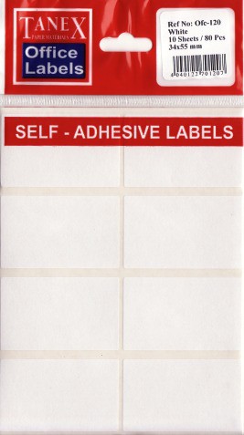 Self adhesive White labels 34 x 52mm