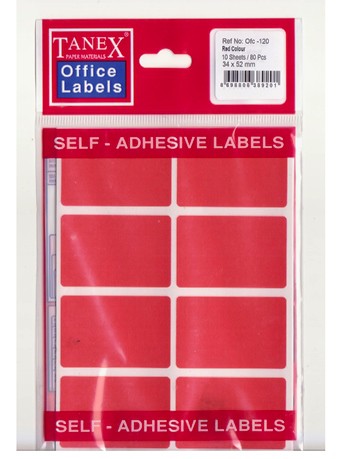 Self adhesive Red labels 34 x 52mm