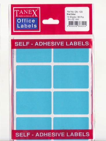 Self adhesive Blue labels 34 x 52mm