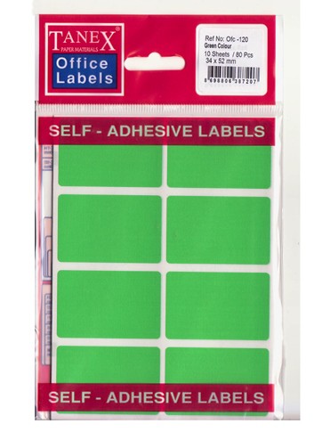 Self adhesive Green labels 34 x 52mm