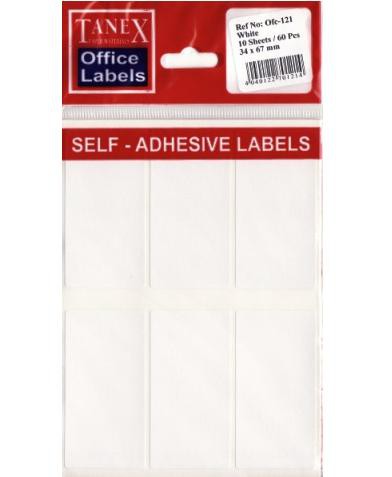 Self adhesive White labels 34 x 67mm