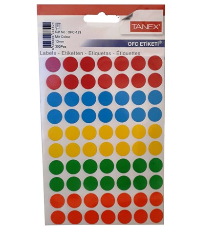 Self Adhesive Stickers Round 13mm Assorted Colours