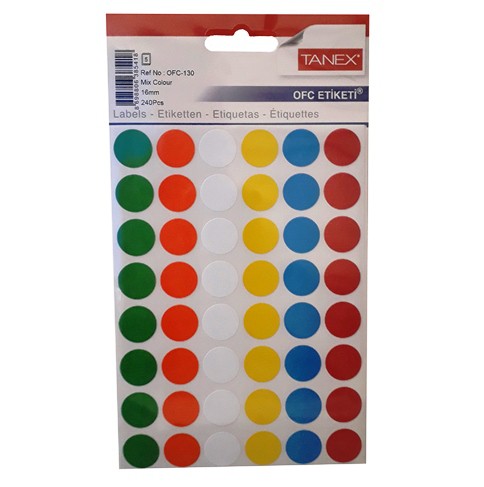 Self Adhesive Stickers Round 16mm Assorted Colours