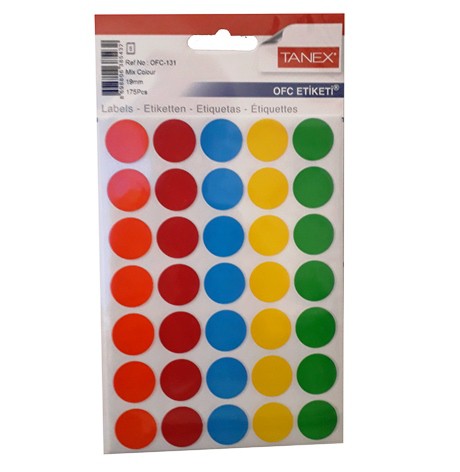 Self Adhesive Stickers Round 19mm Assorted Colours