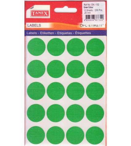 Self Adhesive Stickers Round 25mm Green