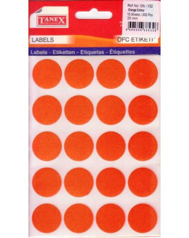 Self Adhesive Stickers Round 25mm Orange
