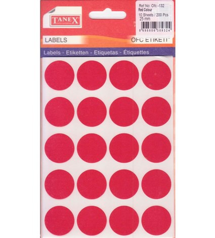 Self Adhesive Stickers Round 25mm Red
