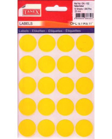 Self Adhesive Stickers Round 25mm Yellow
