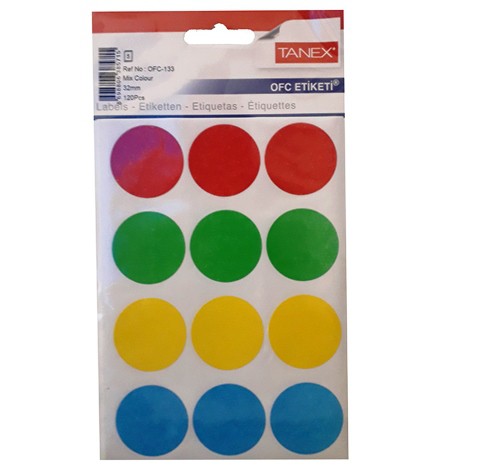 Self Adhesive Stickers Round 32mm Assorted Colours