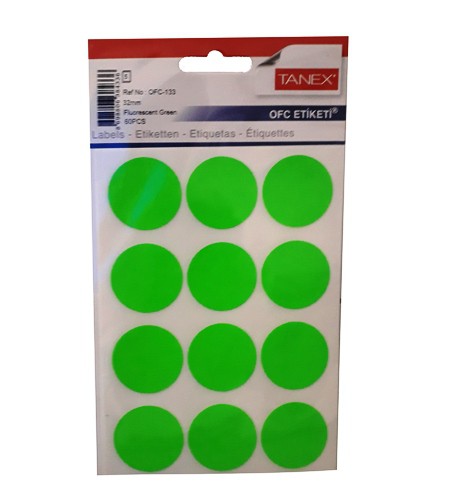 Self Adhesive Stickers Round 32mm Fluorescent Green