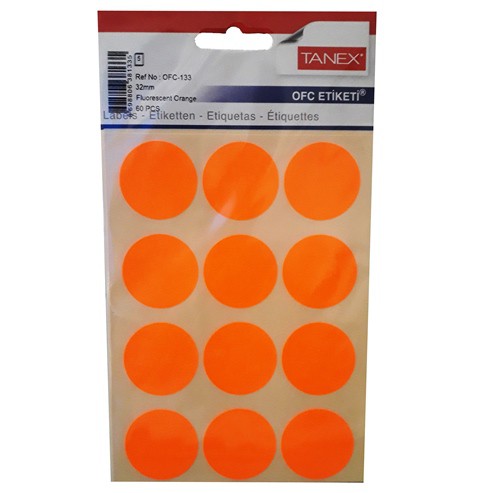 Self Adhesive Stickers Round 32mm Fluorescent Orange
