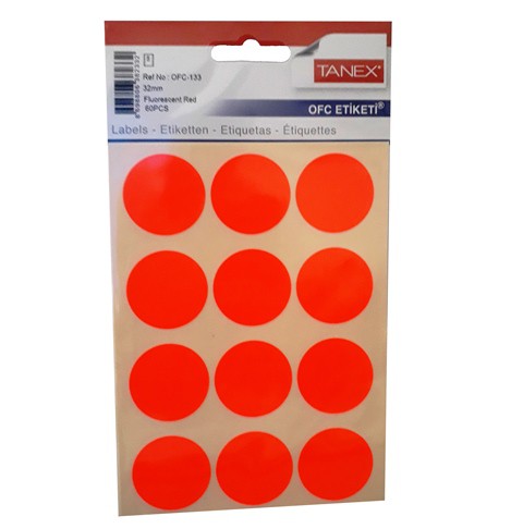 Self Adhesive Stickers Round 32mm Fluorescent Red