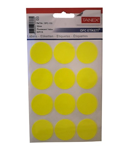 Self Adhesive Stickers Round 32mm Fluorescent Yellow