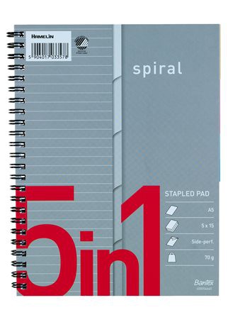 A5 Ruled Spiral Book 140 Pages Indexed 5 in 1