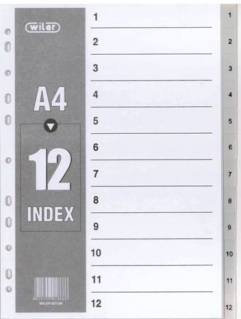 Plastic Dividers Numbered 1 to 12 'Wiler'