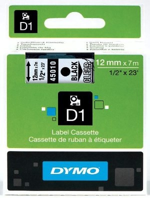 Dymo Tape 12mm x 7m Black on Clear
