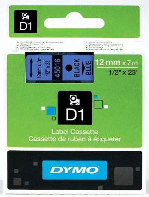 Dymo Tape 12mm x 7m Black on Blue