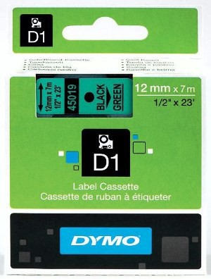 Dymo Tape 12mm x 7m Black on Green