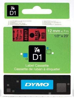 Dymo Tape 12mm x 7m Black on Red
