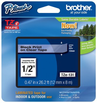 Brother Tape 12mm x 8m Black on Clear
