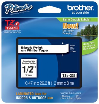 Brother Tape 12mm x 8m Black on White