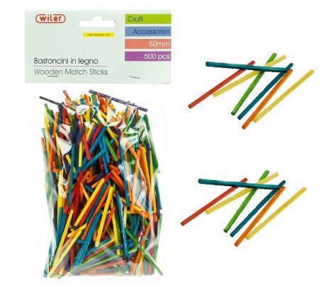 Wooden Match Sticks Assorted Colours 50mm