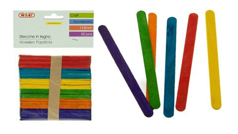 Wooden Pop Sticks Assorted Colours 115mm