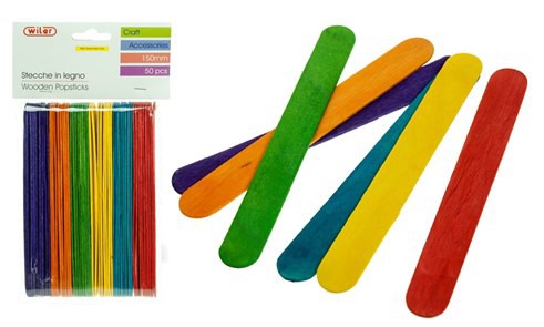 Wooden Coloured Pop Sticks 150mm
