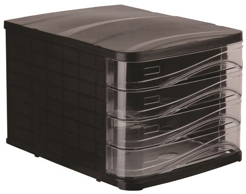 Plastic Drawers x 4 Black / Transparent